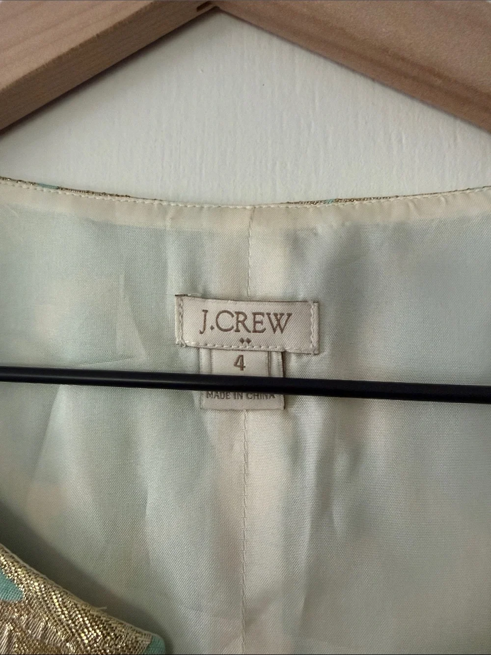 J. Crew Aqua and Metallic Gold Brocade Sleeveless Top